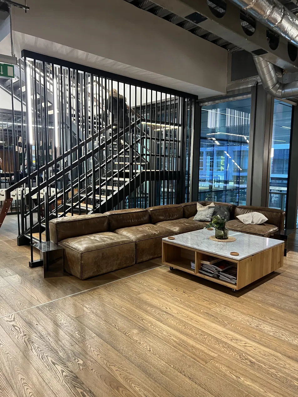 KYCifi office lounge and staircase at No.1 Spinningfields